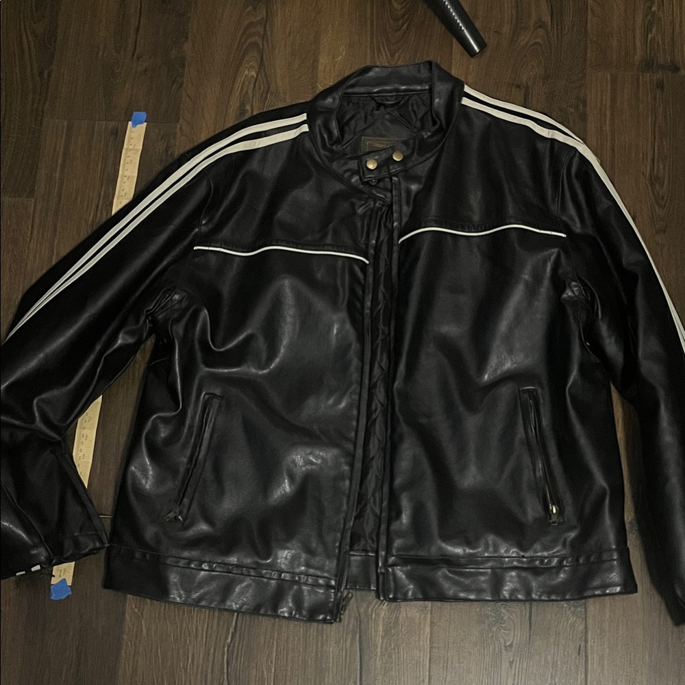 Vintage Y2K Arizona Faux Leather motorcycle jacket Men's XXL, black with white